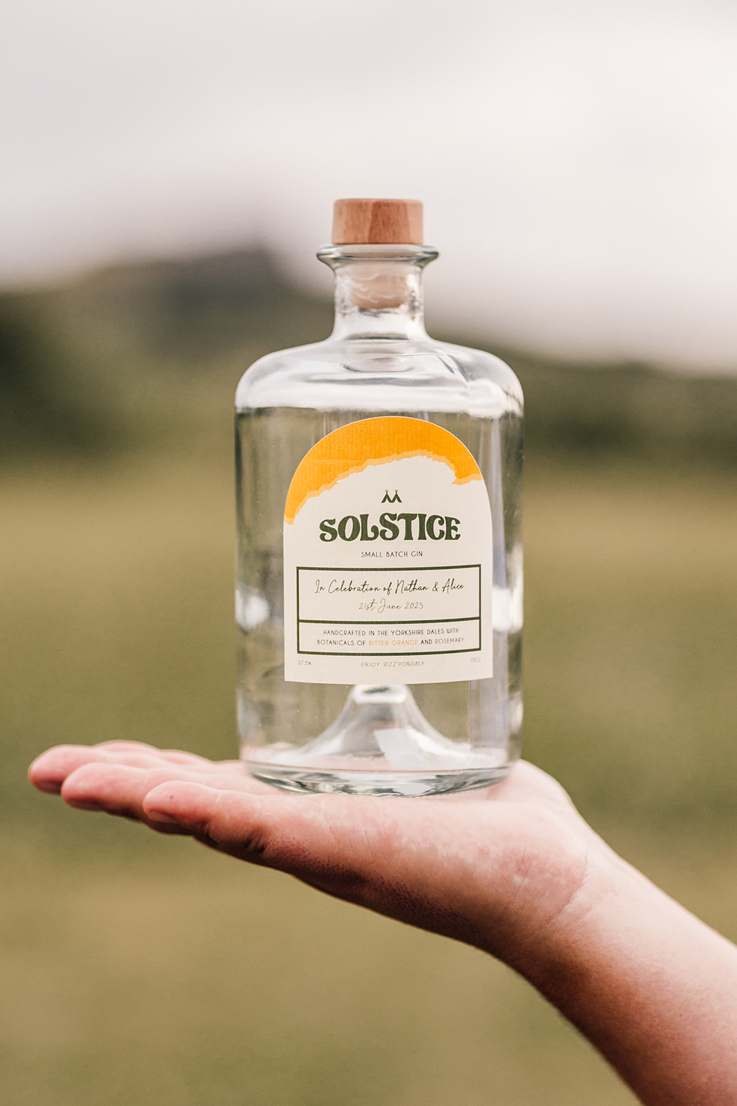 a bottle of summer solstice gin - a unique wedding finishing touch