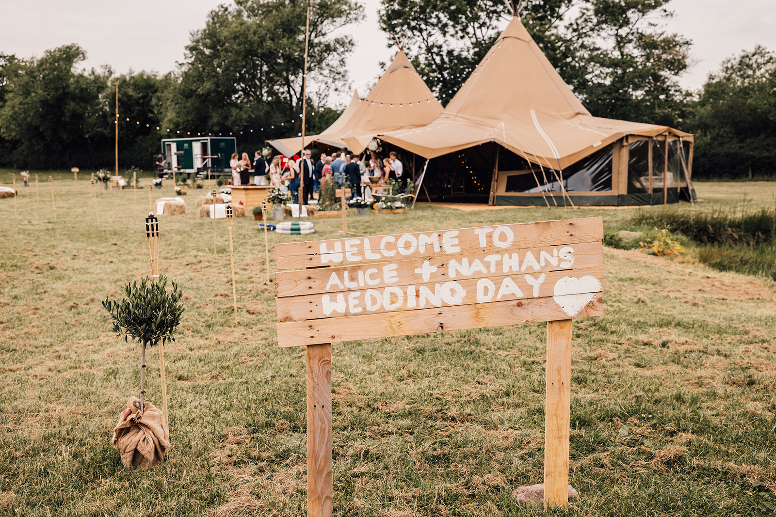 outdoor decor at tipi wedding at almscliffe valley
