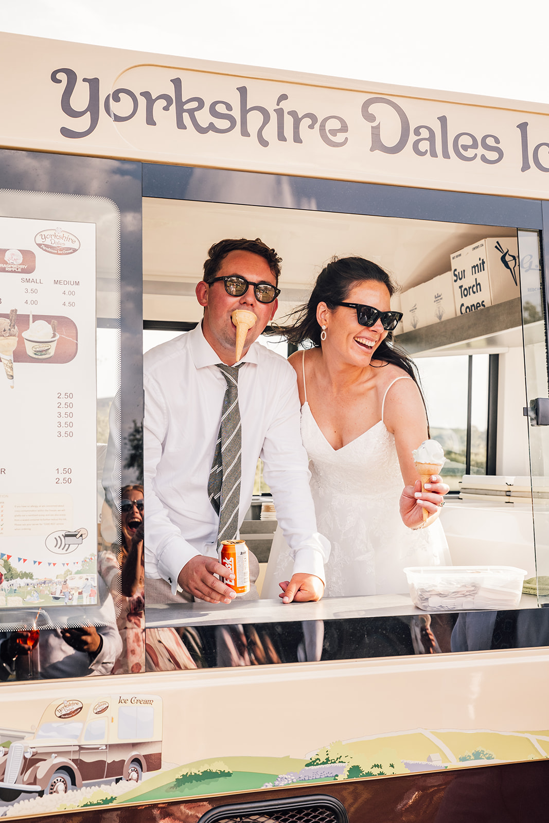 bride and groom hire an ice cream van for tipi wedding